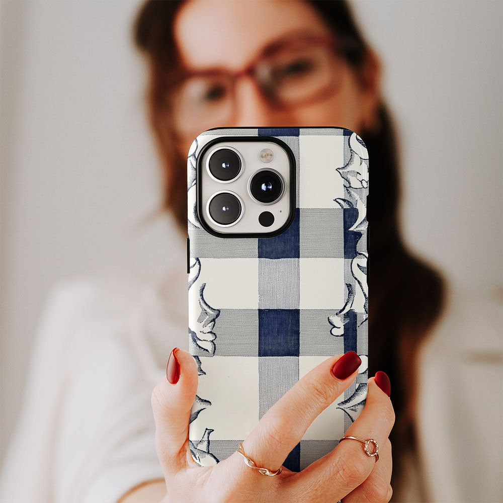 Double-Layer Semi-Handprinted Tough Matte Checks iPhone Case