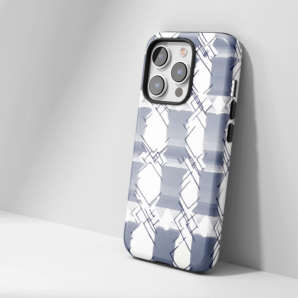 Double-Layer Semi-Handprinted Tough Matte Checks iPhone Case