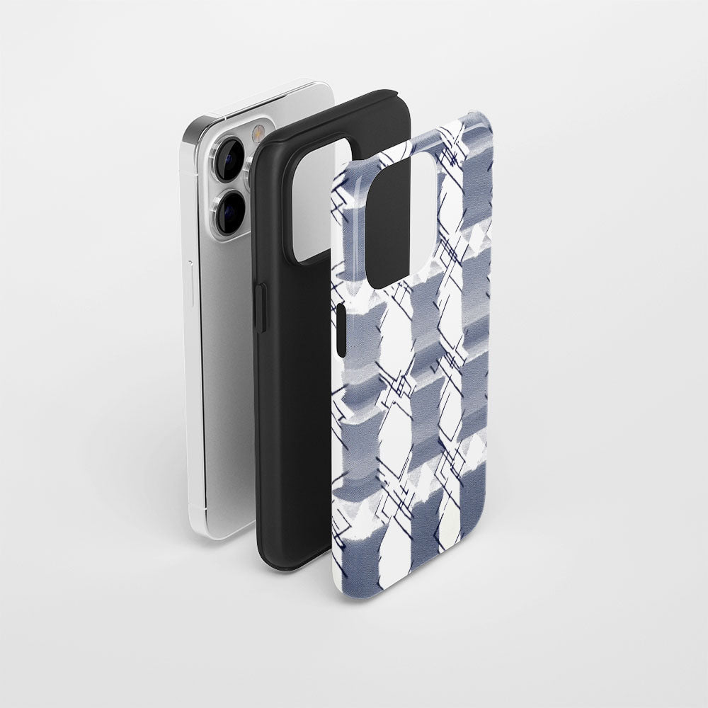 Double-Layer Semi-Handprinted Tough Matte Checks iPhone Case