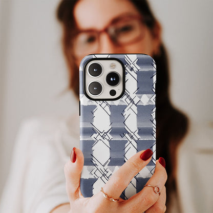 Double-Layer Semi-Handprinted Tough Matte Checks iPhone Case