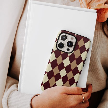 Double-Layer Semi-Handprinted Tough Matte Checks iPhone Case