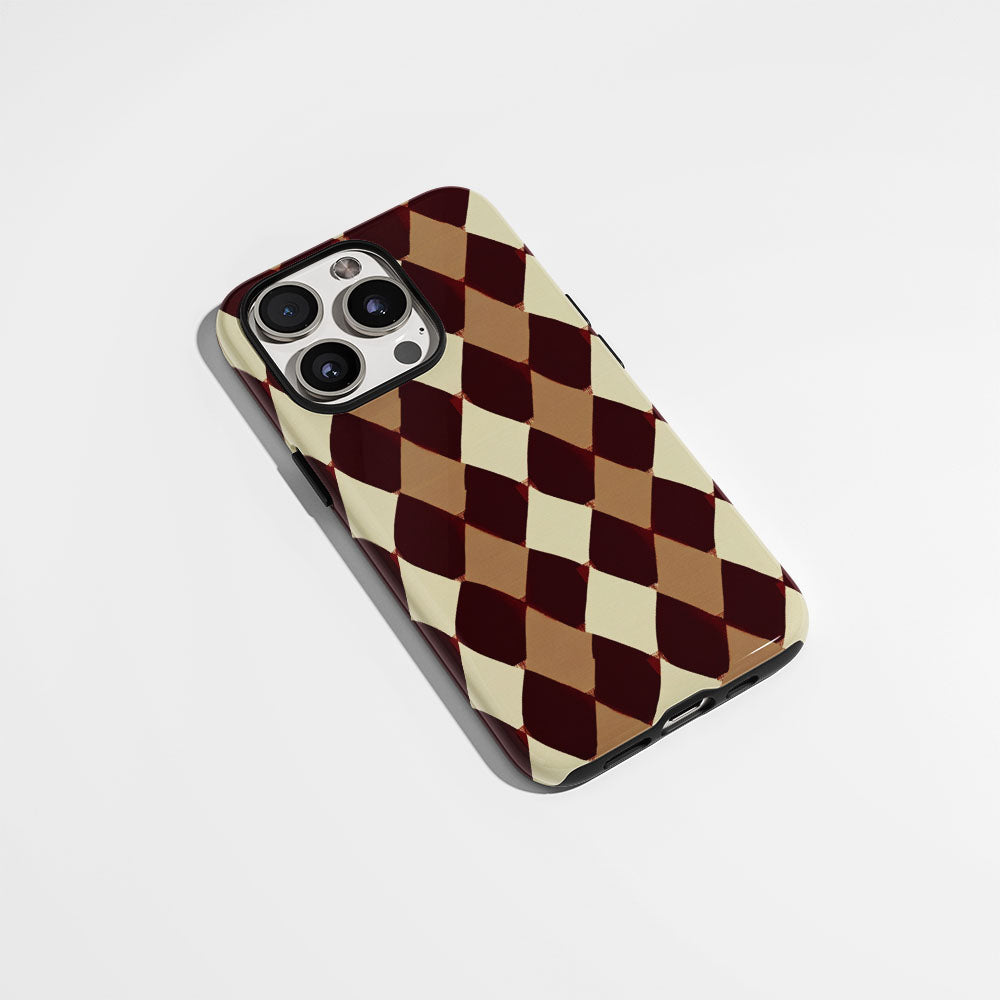 Double-Layer Semi-Handprinted Tough Matte Checks iPhone Case