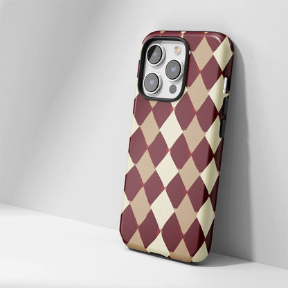 Double-Layer Semi-Handprinted Tough Matte Checks iPhone Case