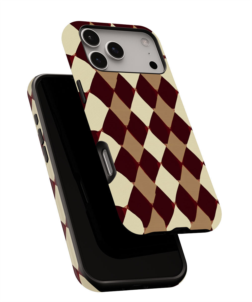 Double-Layer Semi-Handprinted Tough Matte Checks iPhone Case