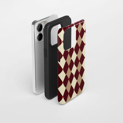 Double-Layer Semi-Handprinted Tough Matte Checks iPhone Case