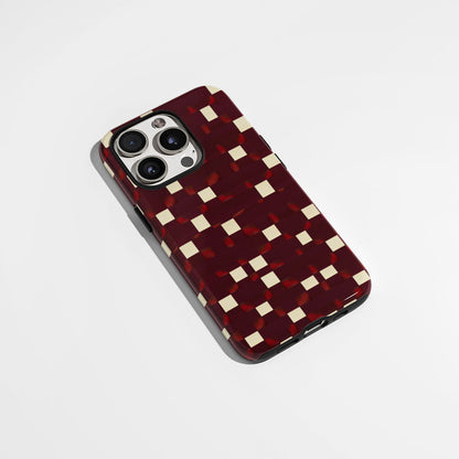 Double-Layer Semi-Handprinted Tough Matte Checks iPhone Case