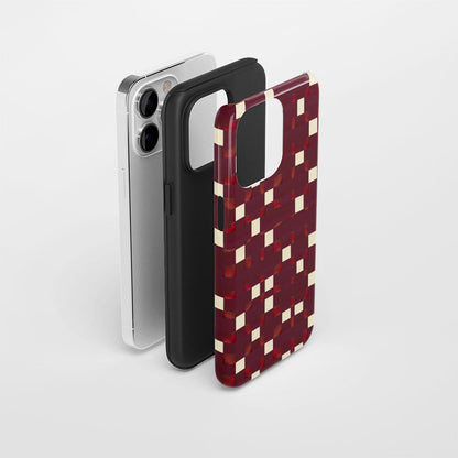 Double-Layer Semi-Handprinted Tough Matte Checks iPhone Case