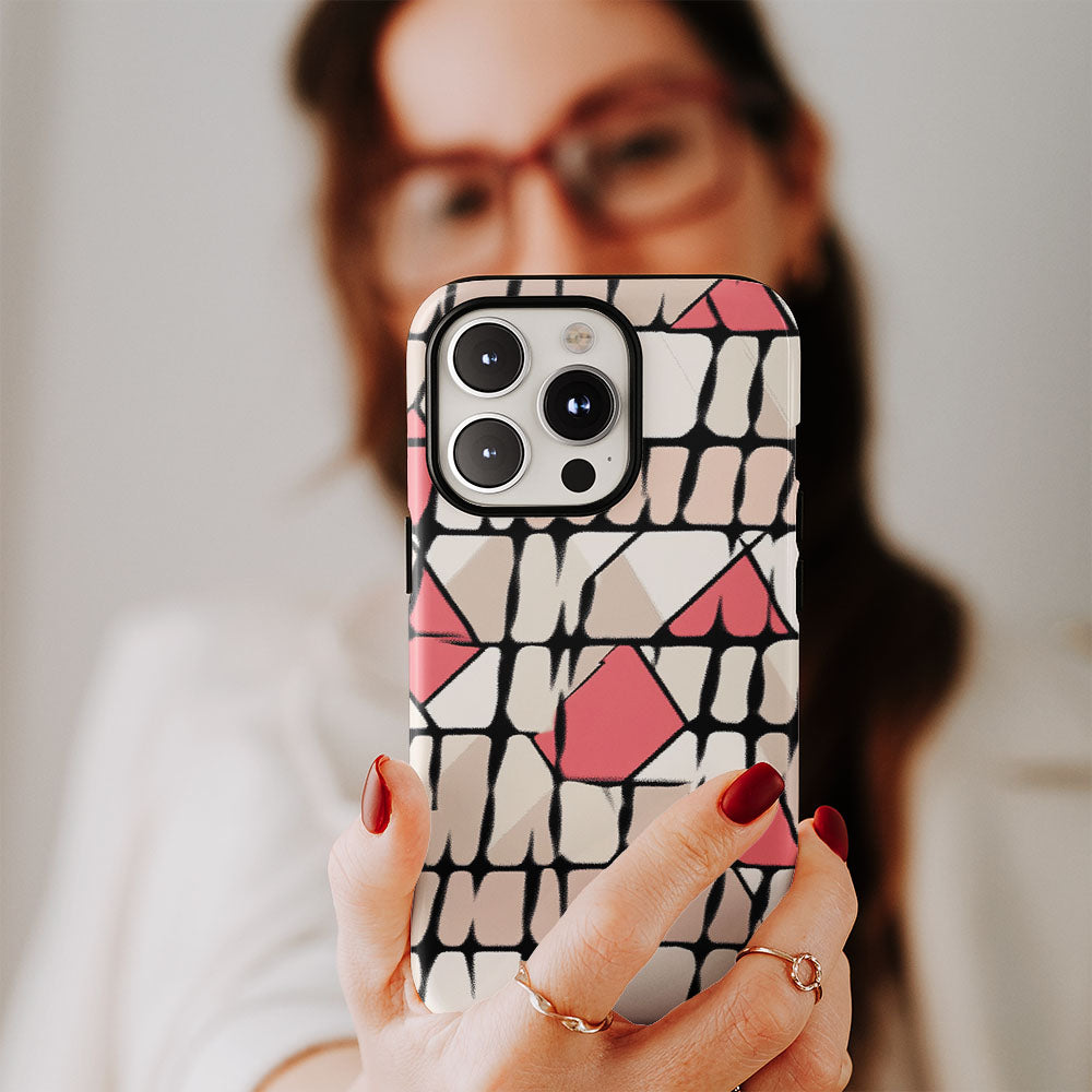 Double-Layer Semi-Handprinted Tough Matte Checks iPhone Case