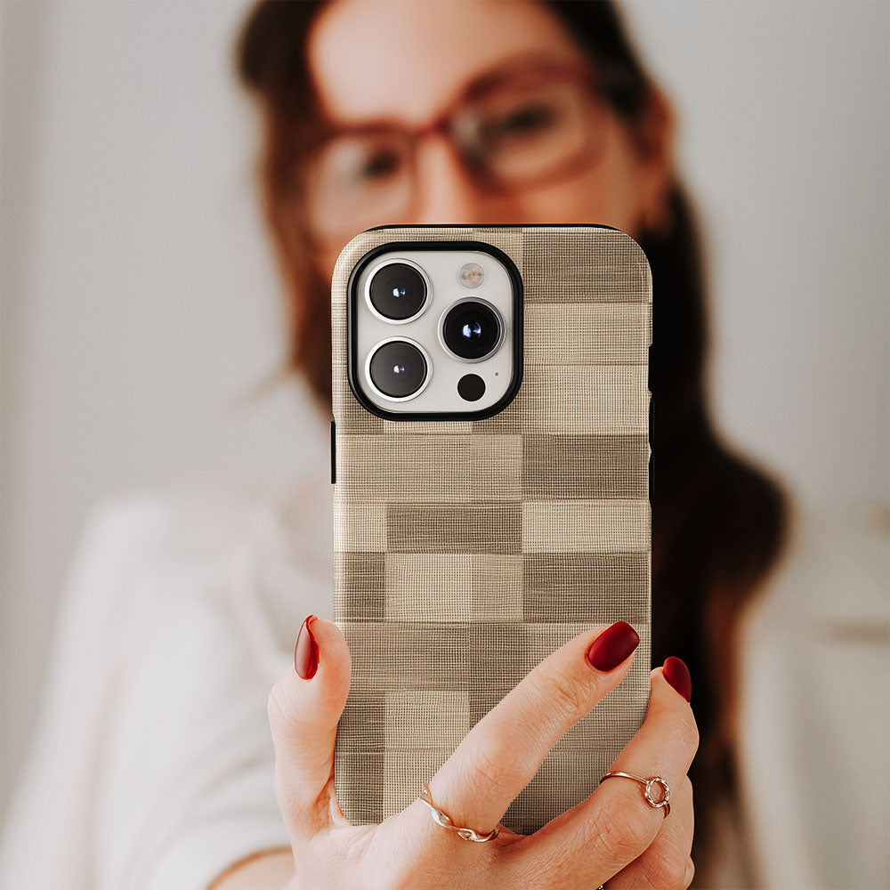 Double-Layer Semi-Handprinted Tough Matte Checks iPhone Case