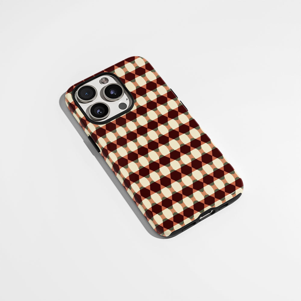 Double-Layer Semi-Handprinted Tough Matte Checks iPhone Case