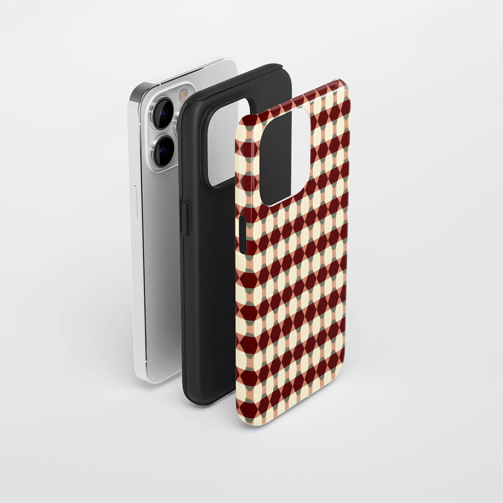 Double-Layer Semi-Handprinted Tough Matte Checks iPhone Case