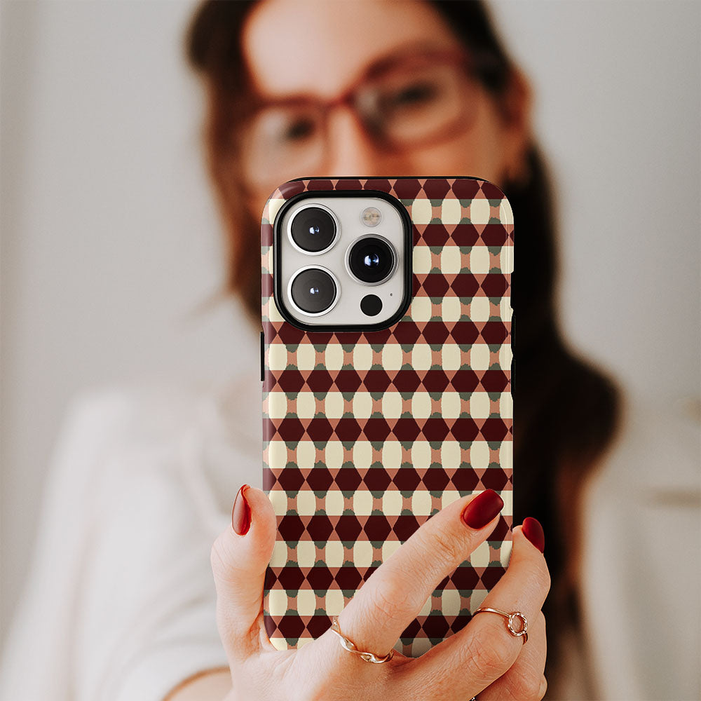 Double-Layer Semi-Handprinted Tough Matte Checks iPhone Case