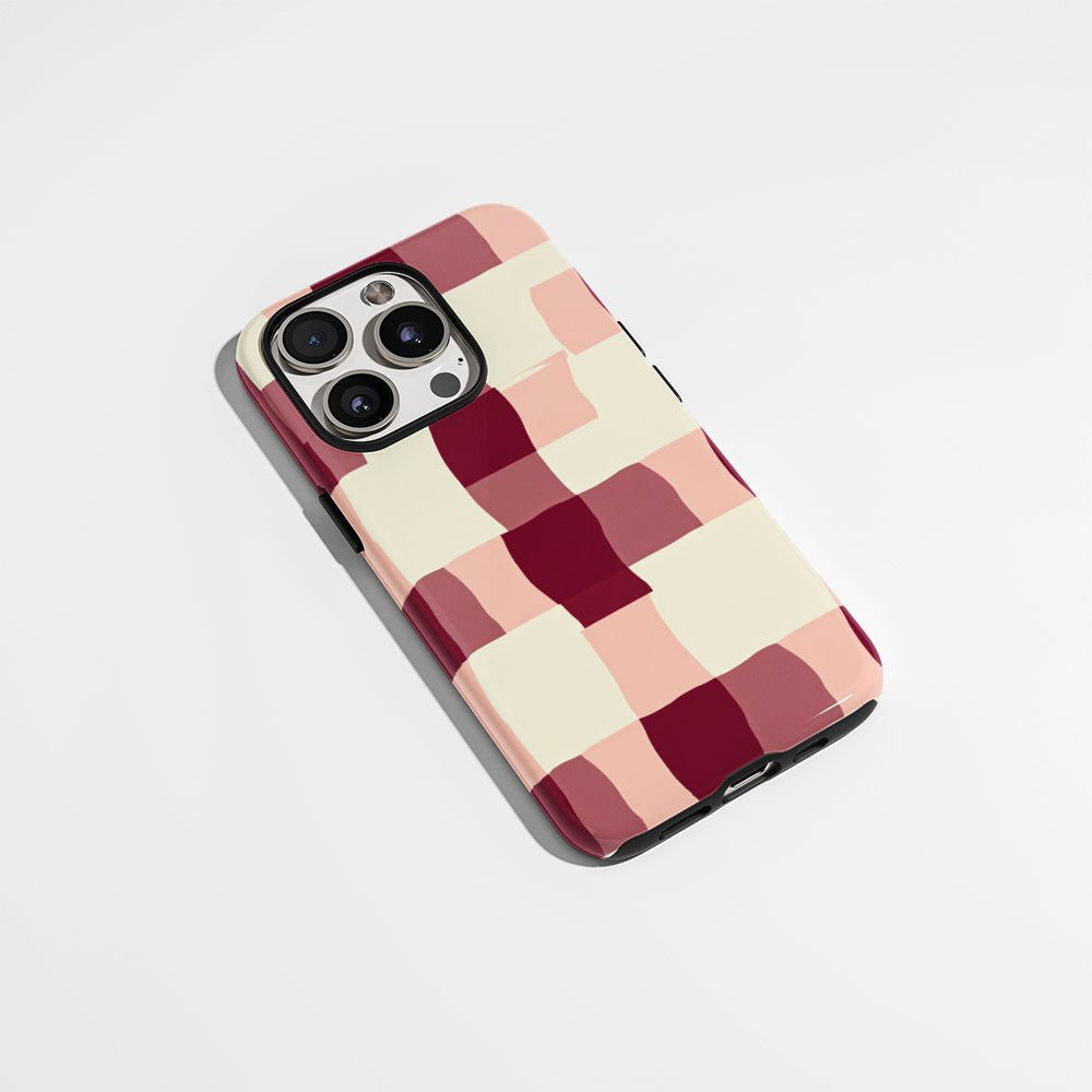 Double-Layer Semi-Handprinted Tough Matte Checks iPhone Case