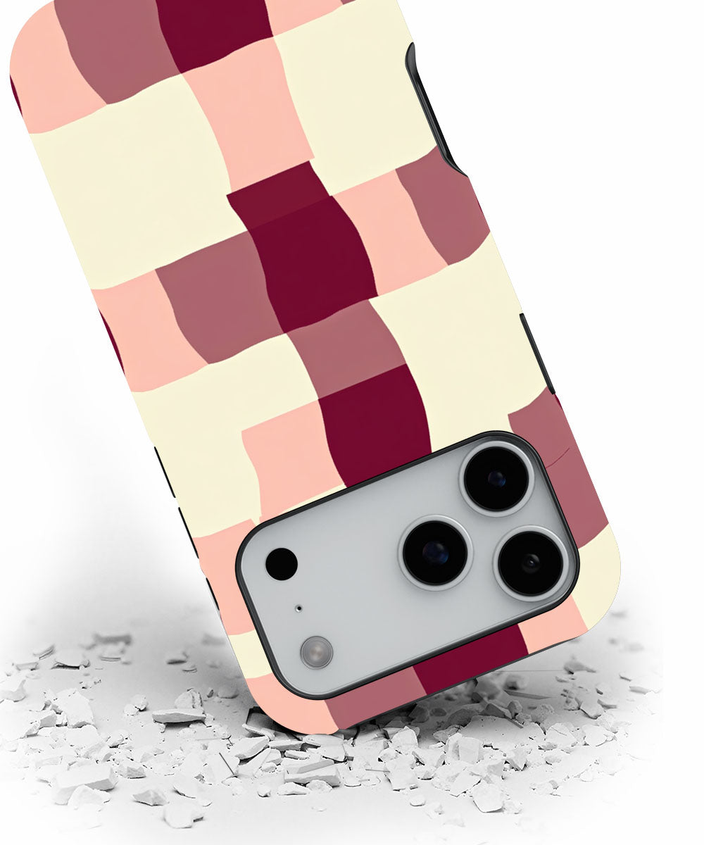 Double-Layer Semi-Handprinted Tough Matte Checks iPhone Case