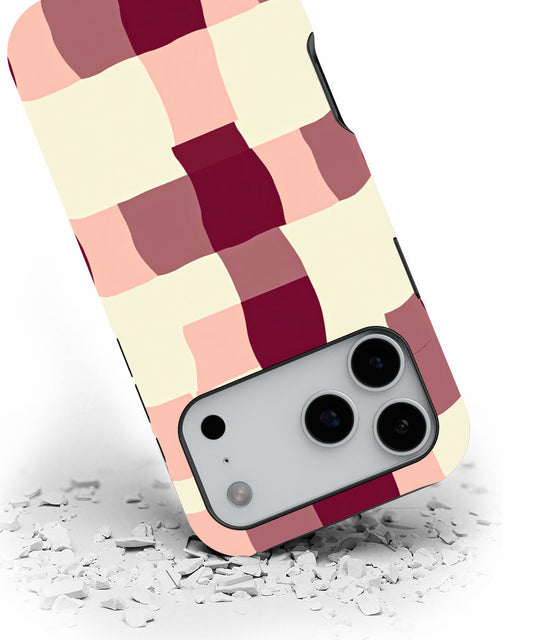 Double-Layer Semi-Handprinted Tough Matte Checks iPhone Case