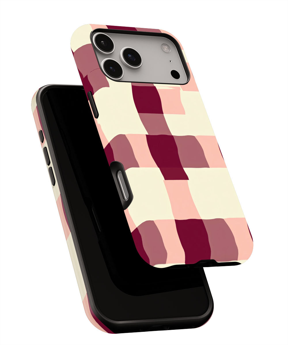 Double-Layer Semi-Handprinted Tough Matte Checks iPhone Case