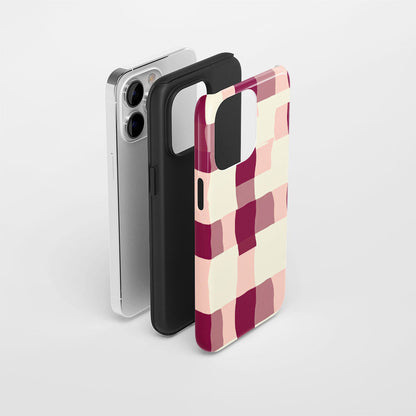 Double-Layer Semi-Handprinted Tough Matte Checks iPhone Case