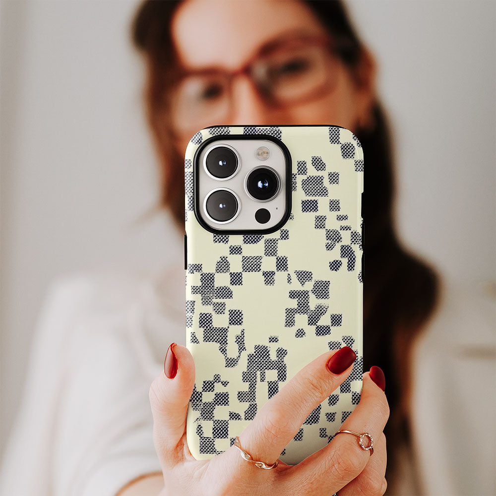 Double-Layer Semi-Handprinted Tough Matte Checks iPhone Case