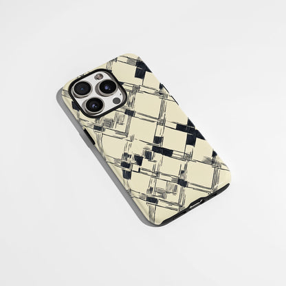 Double-Layer Semi-Handprinted Tough Matte Checks iPhone Case