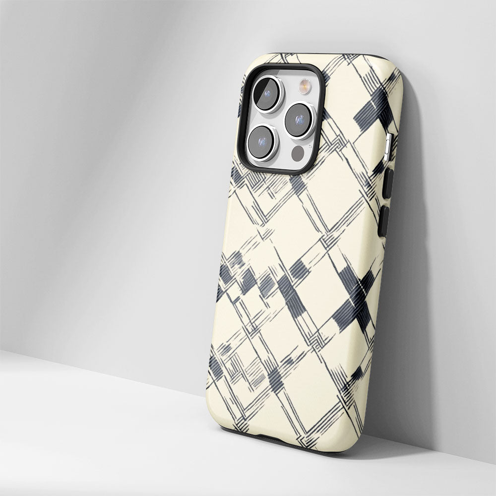 Double-Layer Semi-Handprinted Tough Matte Checks iPhone Case