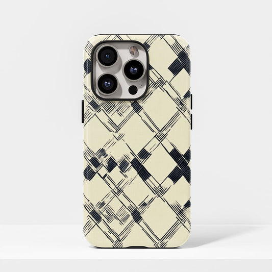 Double-Layer Semi-Handprinted Tough Matte Checks iPhone Case