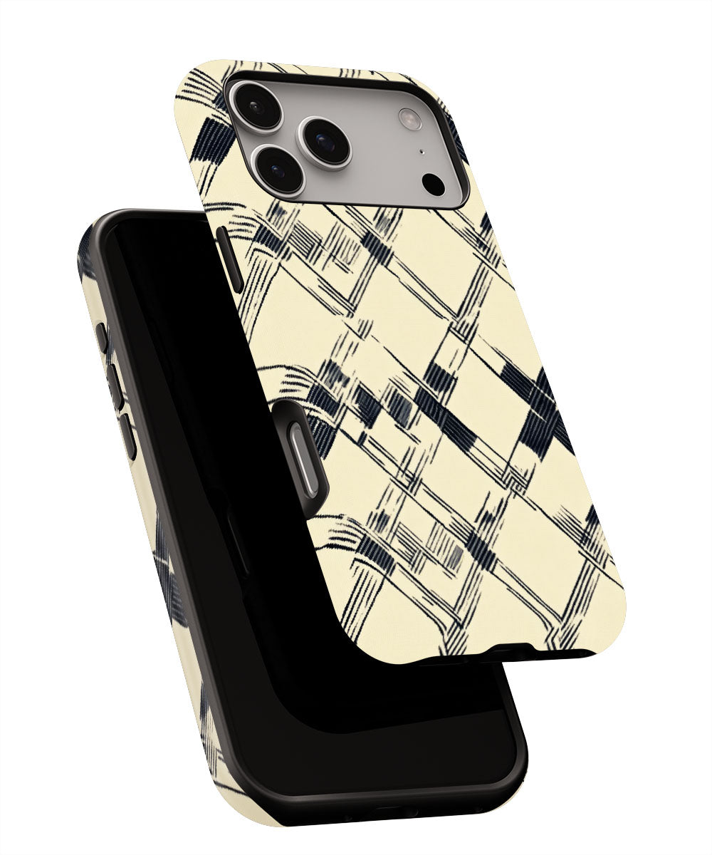 Double-Layer Semi-Handprinted Tough Matte Checks iPhone Case