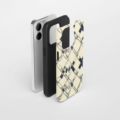 Double-Layer Semi-Handprinted Tough Matte Checks iPhone Case