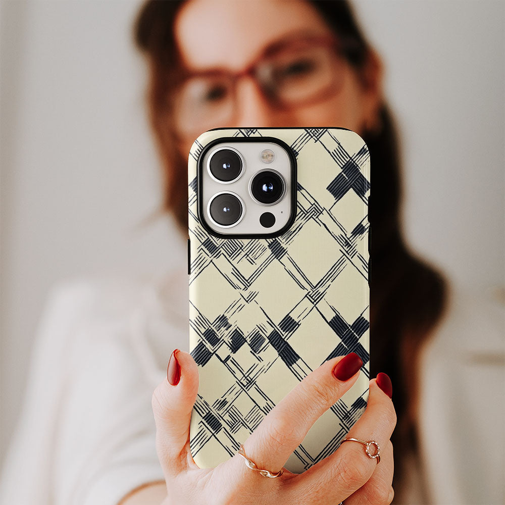 Double-Layer Semi-Handprinted Tough Matte Checks iPhone Case