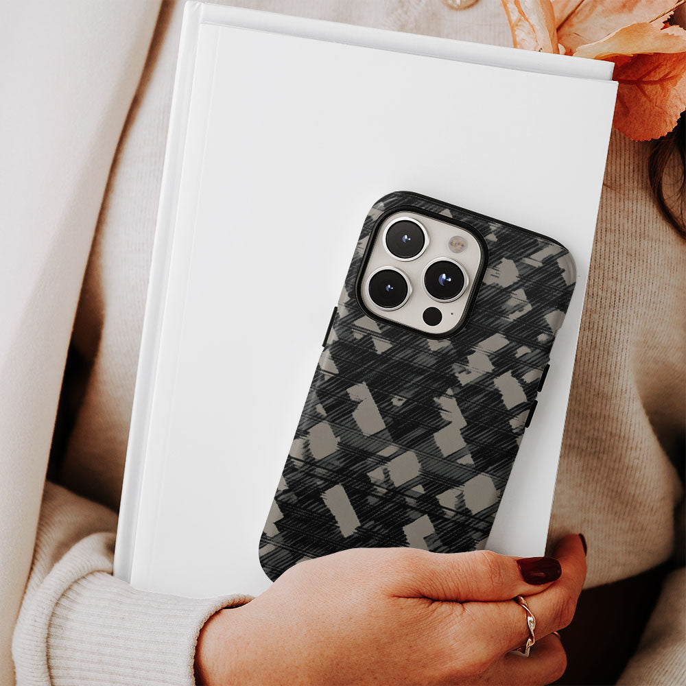 Double-Layer Semi-Handprinted Tough Matte Checks iPhone Case