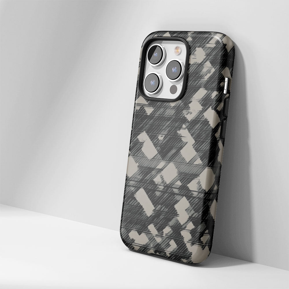 Double-Layer Semi-Handprinted Tough Matte Checks iPhone Case