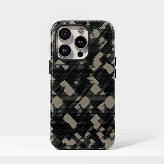 Double-Layer Semi-Handprinted Tough Matte Checks iPhone Case