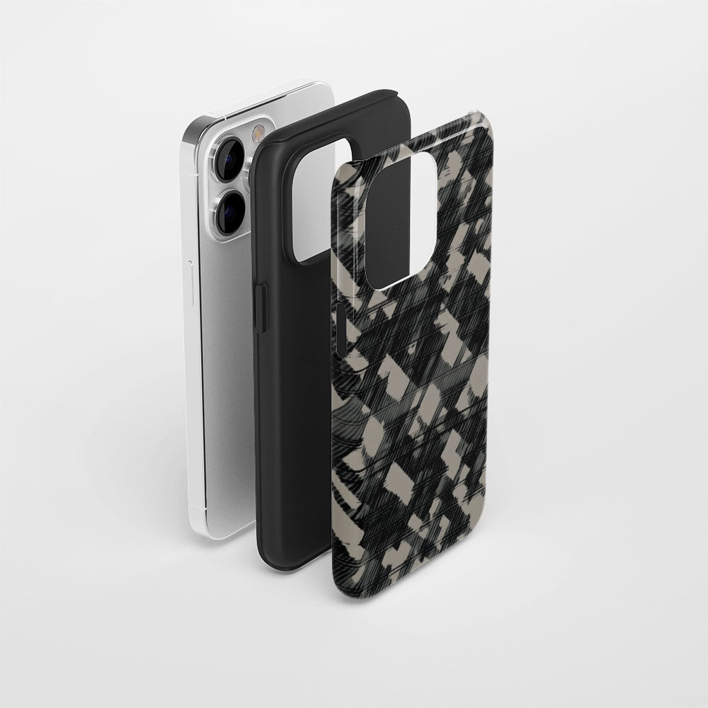 Double-Layer Semi-Handprinted Tough Matte Checks iPhone Case