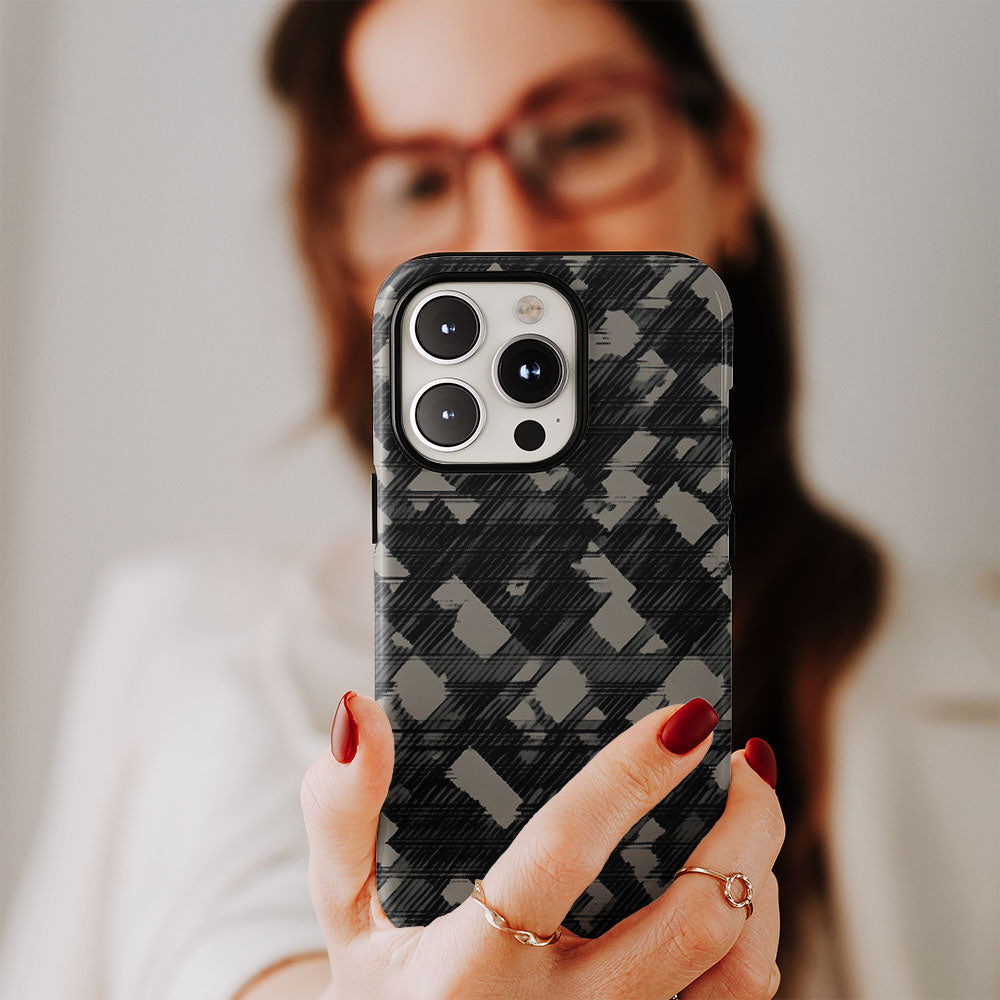 Double-Layer Semi-Handprinted Tough Matte Checks iPhone Case