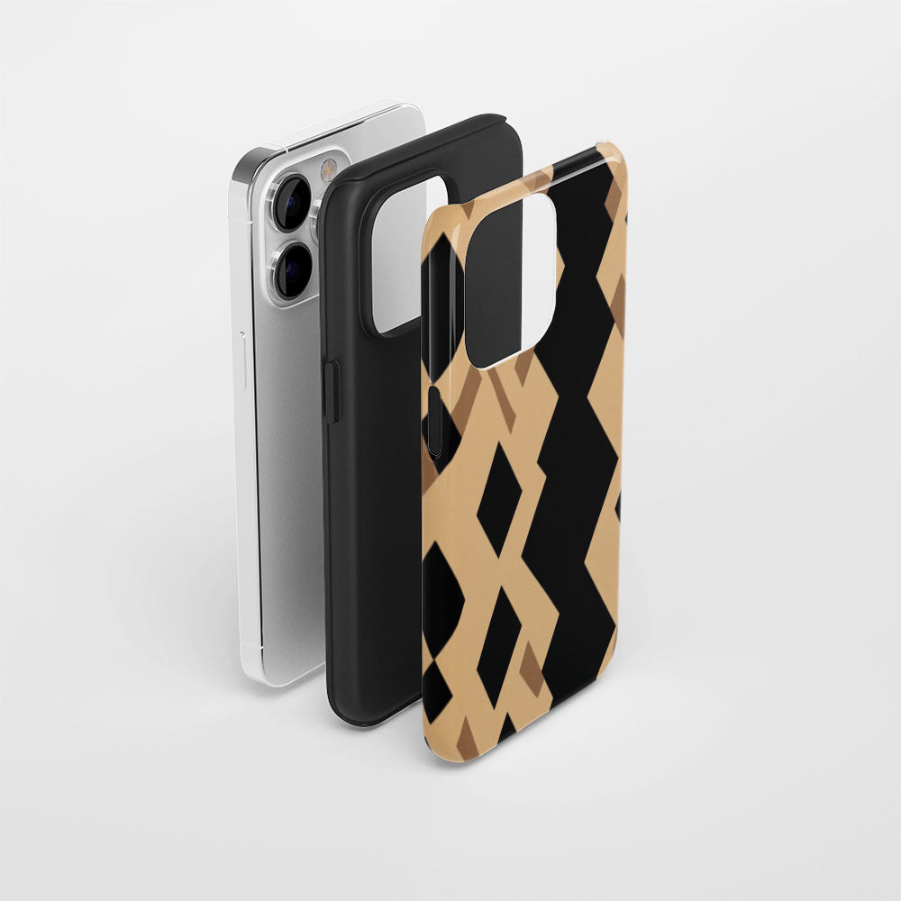 Double-Layer Semi-Handprinted Tough Matte Checks iPhone Case