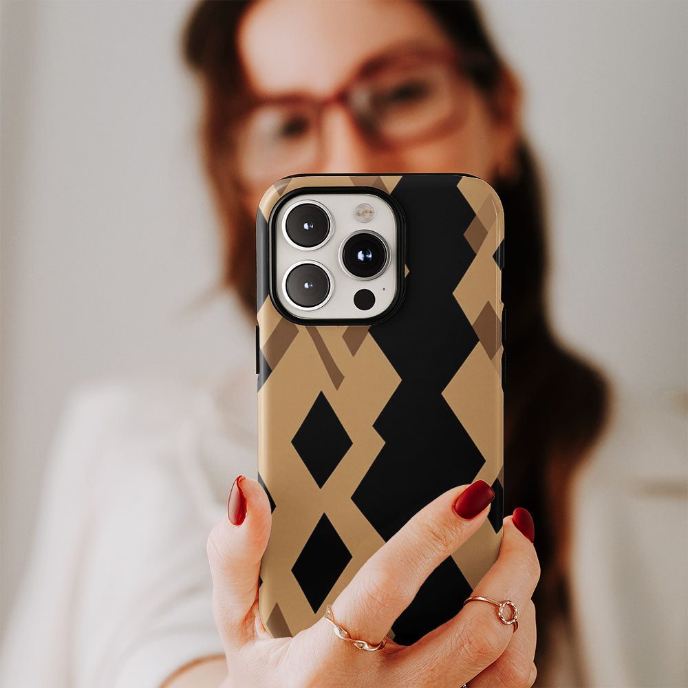 Double-Layer Semi-Handprinted Tough Matte Checks iPhone Case