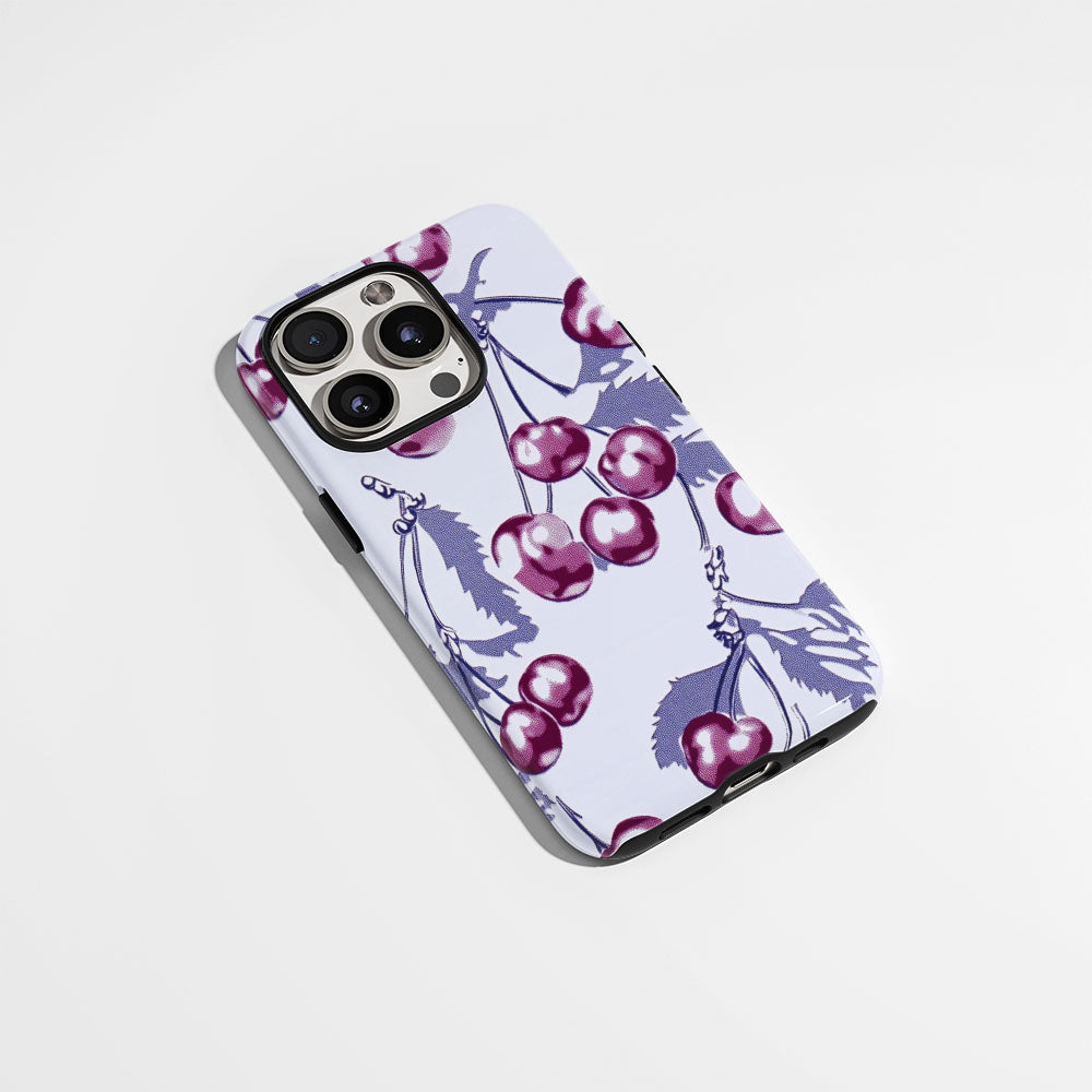 Double-Layer Semi-Handprinted Tough Matte Cherries iPhone Case