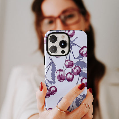 Double-Layer Semi-Handprinted Tough Matte Cherries iPhone Case