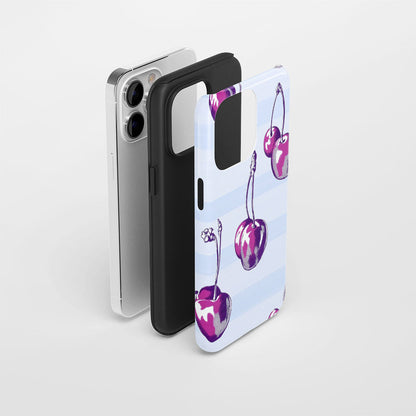 Double-Layer Semi-Handprinted Tough Matte Cherries iPhone Case