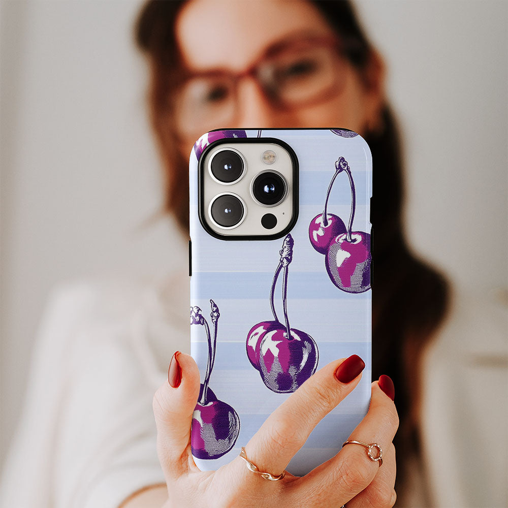 Double-Layer Semi-Handprinted Tough Matte Cherries iPhone Case