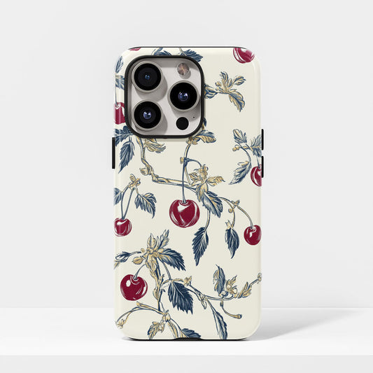 Double-Layer Semi-Handprinted Tough Matte Cherries iPhone Case