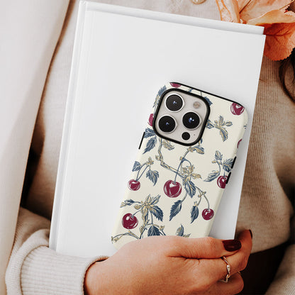 Double-Layer Semi-Handprinted Tough Matte Cherries iPhone Case