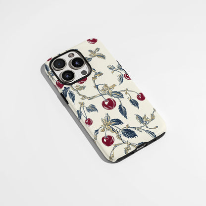 Double-Layer Semi-Handprinted Tough Matte Cherries iPhone Case