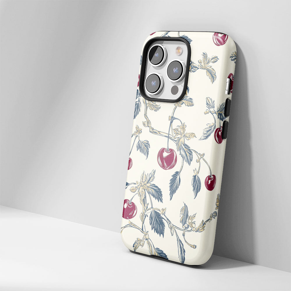 Double-Layer Semi-Handprinted Tough Matte Cherries iPhone Case