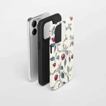 Double-Layer Semi-Handprinted Tough Matte Cherries iPhone Case