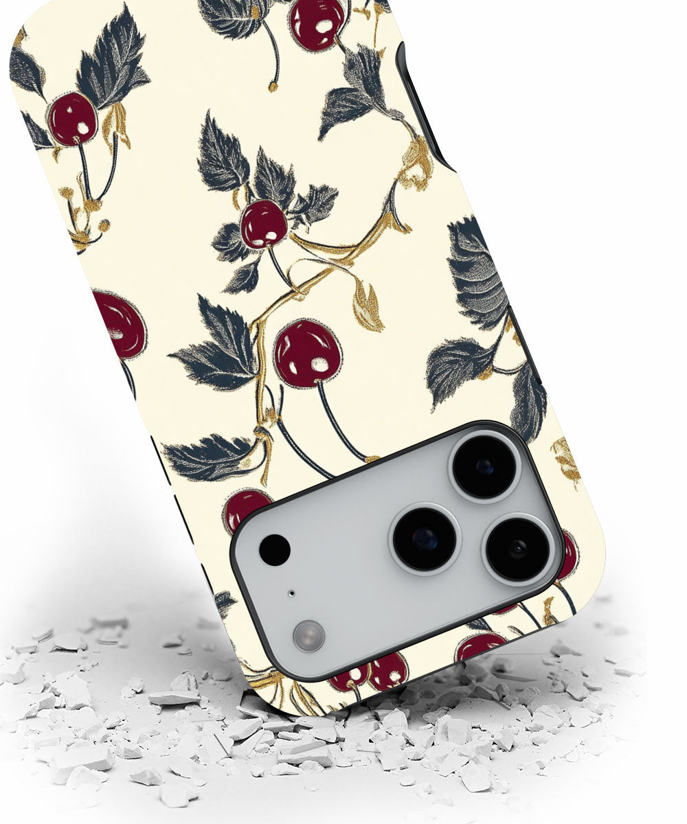 Double-Layer Semi-Handprinted Tough Matte Cherries iPhone Case