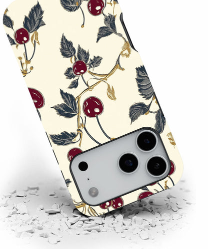 Double-Layer Semi-Handprinted Tough Matte Cherries iPhone Case