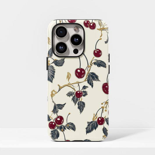 Double-Layer Semi-Handprinted Tough Matte Cherries iPhone Case