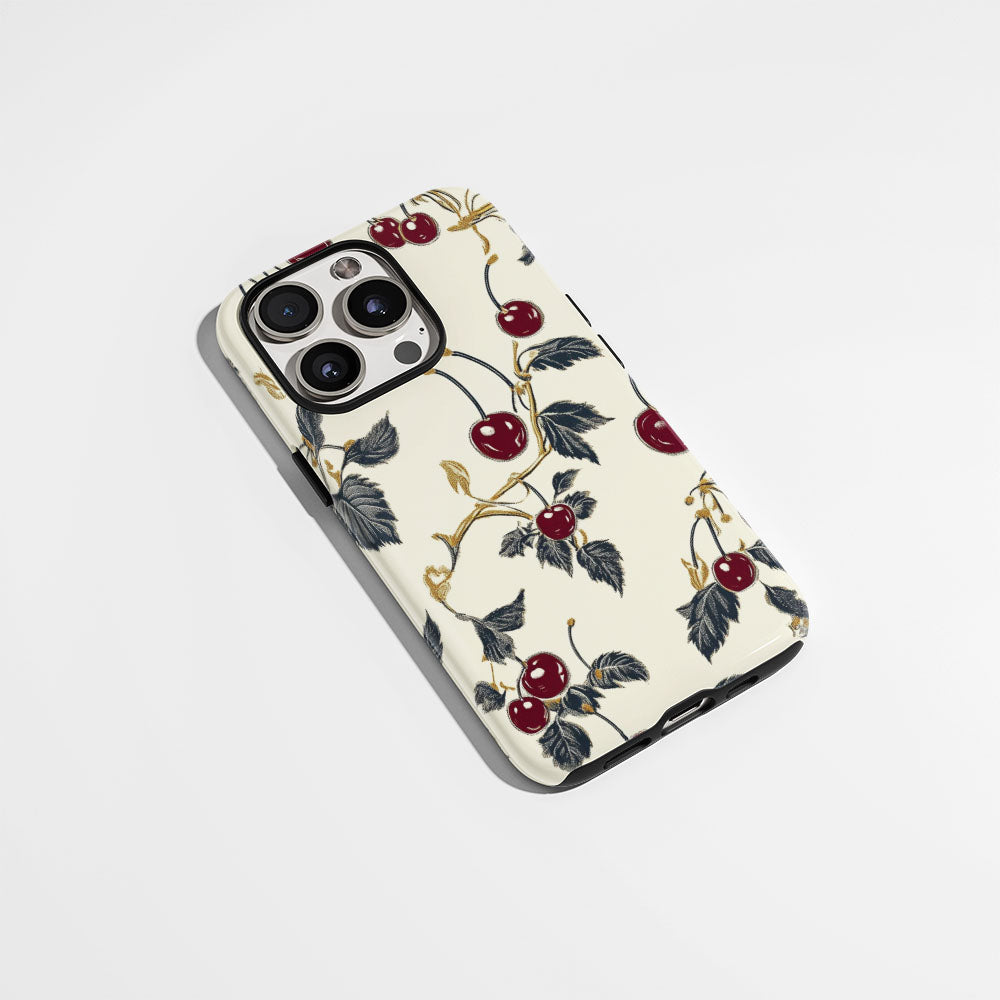 Double-Layer Semi-Handprinted Tough Matte Cherries iPhone Case