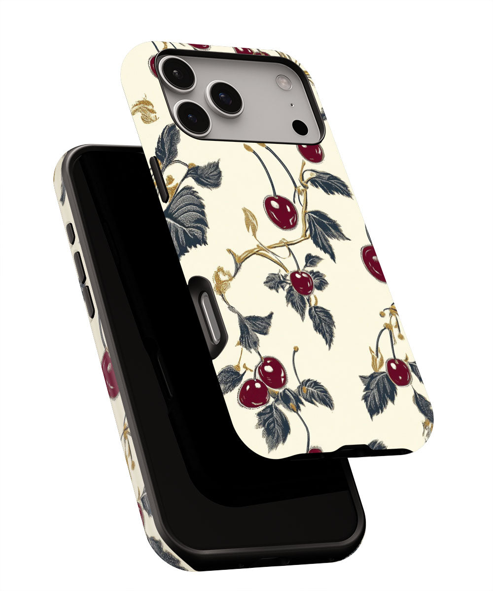 Double-Layer Semi-Handprinted Tough Matte Cherries iPhone Case