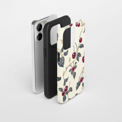 Double-Layer Semi-Handprinted Tough Matte Cherries iPhone Case